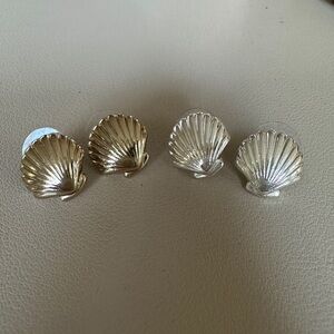 Napier Shell Motif Stud Earrings - Gold & Silver Set